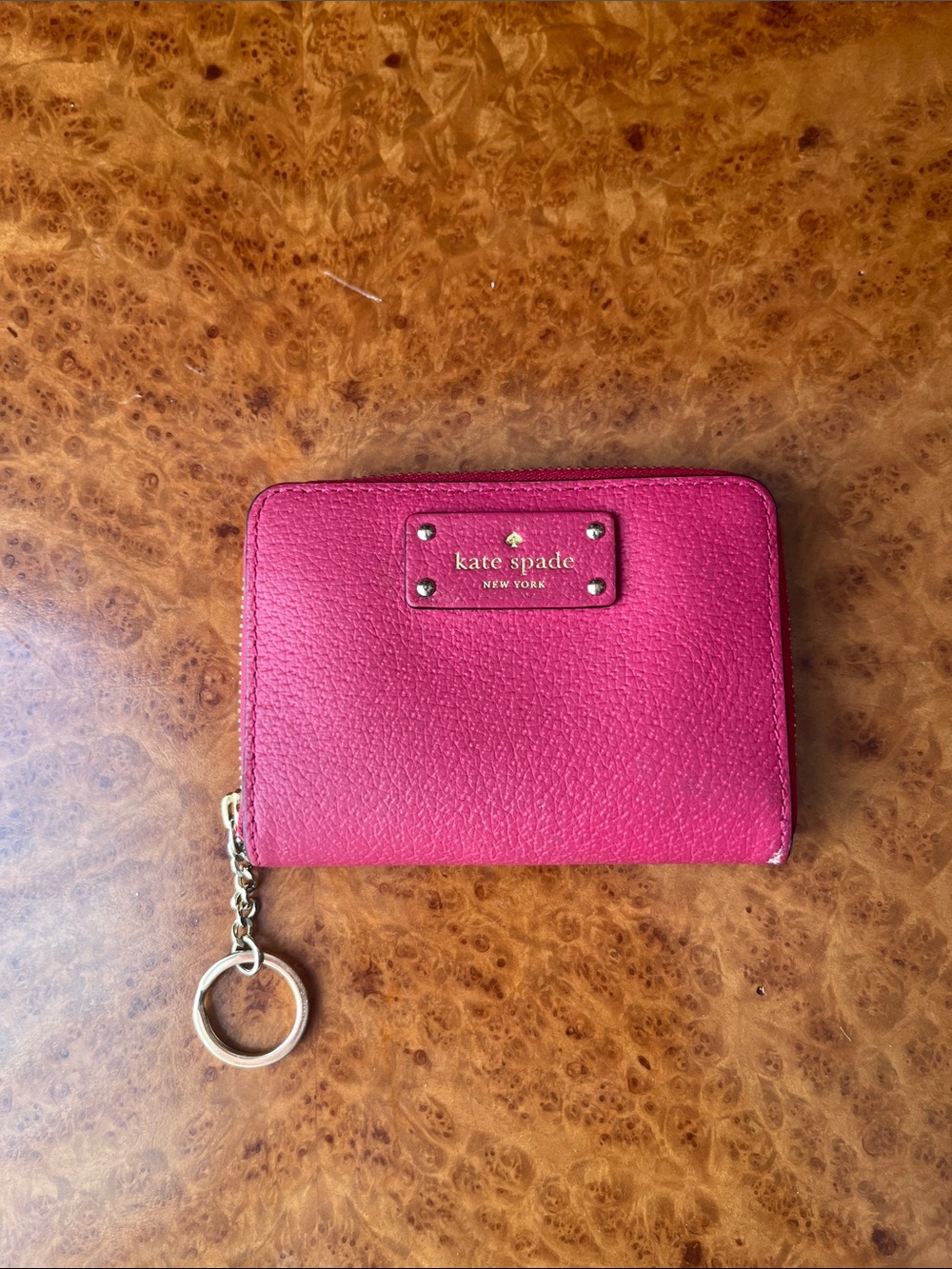 kate spade Hot Pink Pebbled Leather Zip Key & Card Holder